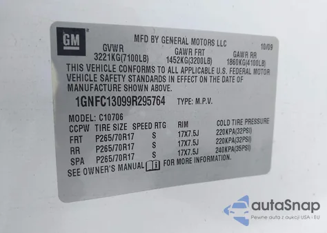 2009 Chevrolet Tahoe Ls from USA, damaged, VIN 1GNFC13099R295764